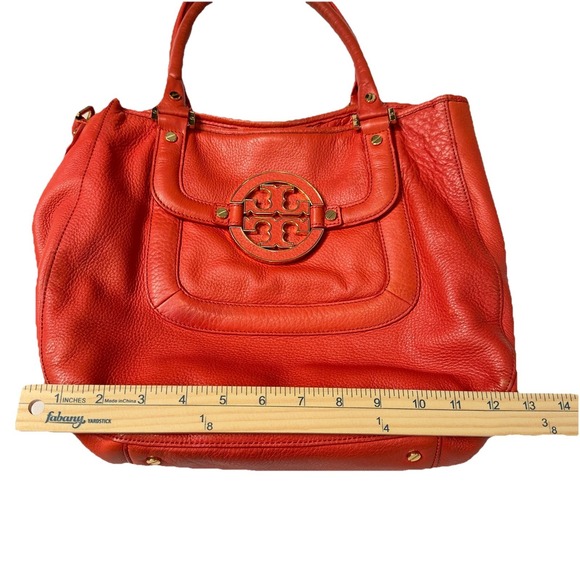 Tory Burch Amanda Red/Orange Pebble Leather Logo Hobo Shoulder Bag No Strap - Picture 16 of 16